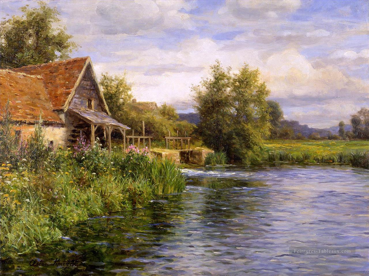 Cottage soit le paysage de la rivière Louis Aston Knight Peintures à l'huile